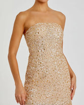 Gold Strapless Sequin Beaded Mini Dress